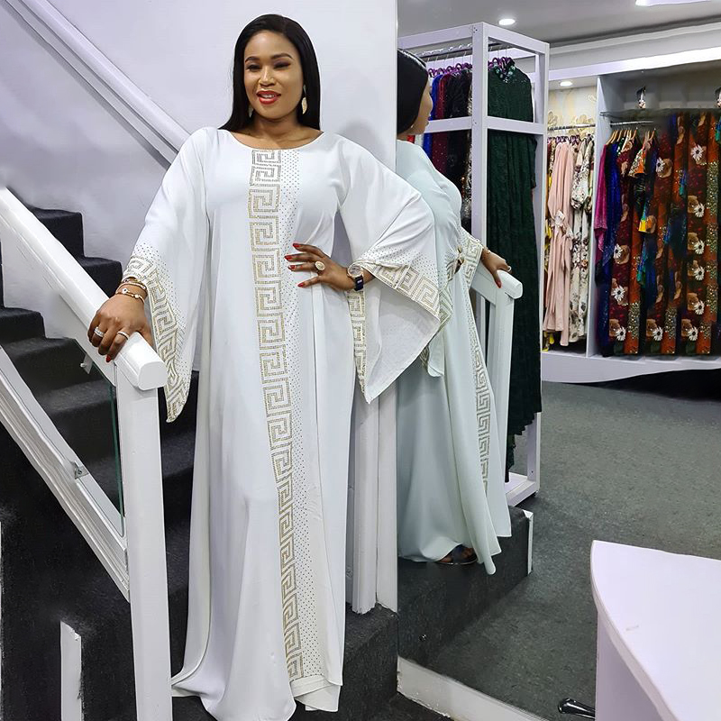 Dashiki Dress Silk Gold diamond Abaya Dubai Maxi Bazin African Design Vintage Long Sleeve Robe Gowns Africa Sexy Lady Party
