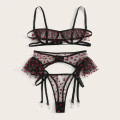 Bra Women Fashion 2019 Sexy Exquisite Lace Lingerie Bra+Garter+Briefs Set Babydoll Cut-Out Sleepwear Ladies lingerie bra pornset