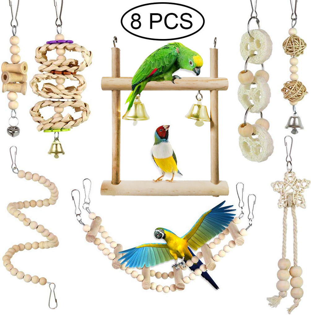 8piece/set Wooden parrot toys Swing Ladder Wooden bead spiral staircase Chewing Toys Parrot supplies bird toys