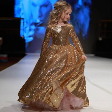 Kids Dresses For Party Girls Wedding Dress Gorgeous gold Sequins Children Pageant Gown Princess Dress Toddler Children Clothing