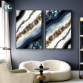 Modern Wall Art Canvas Painting Abstract marble crystal lines Golden Blue Art Poster Print Wall Picture for Living Room Decor