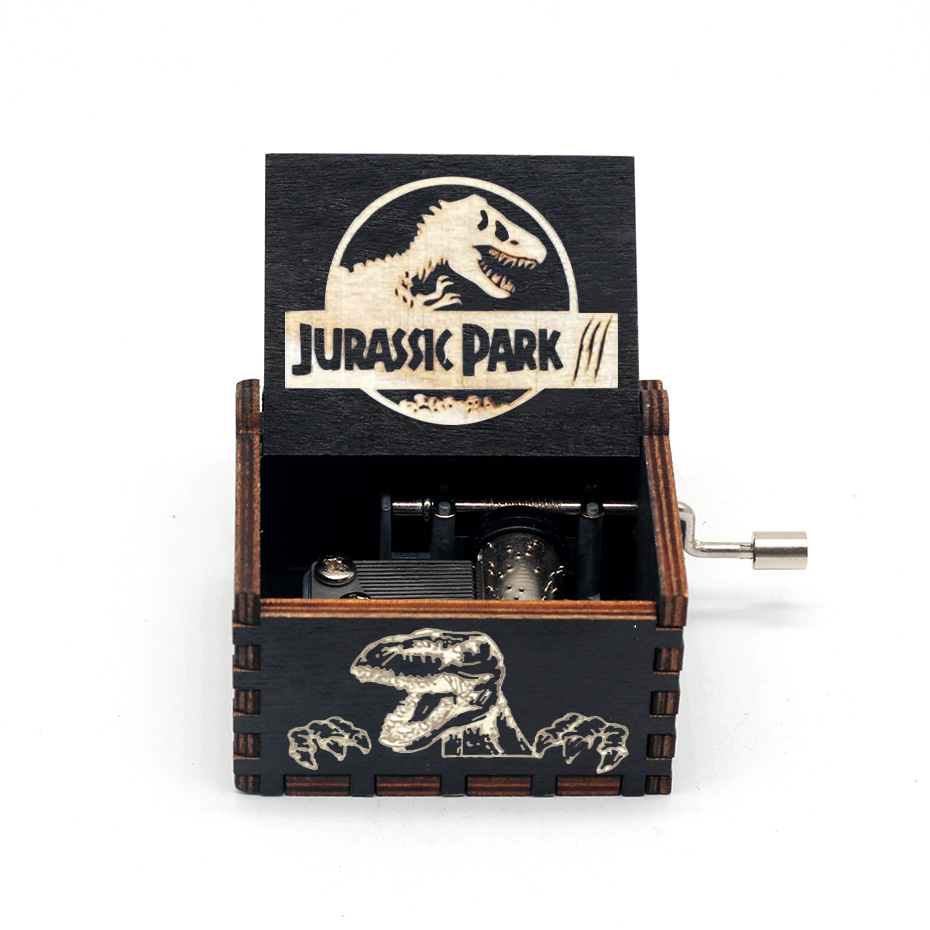 Antique Carved Wooden Hand Crank Music Box Halloween You are My Sunshine Jurassic Park Musical Theme Christmas Birthday Gift