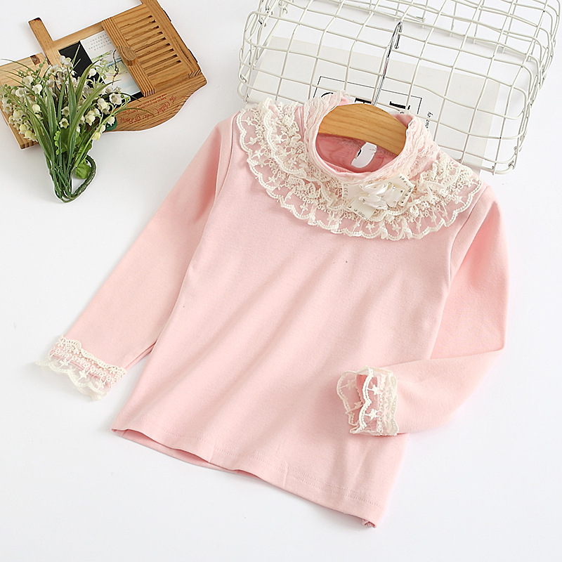 Autumn Winter Kids Clothes Girls Flower Blouse Shirt Warm Turtleneck Cotton Tops Tee Children Lace 2-13Yrs Girl School Clothing