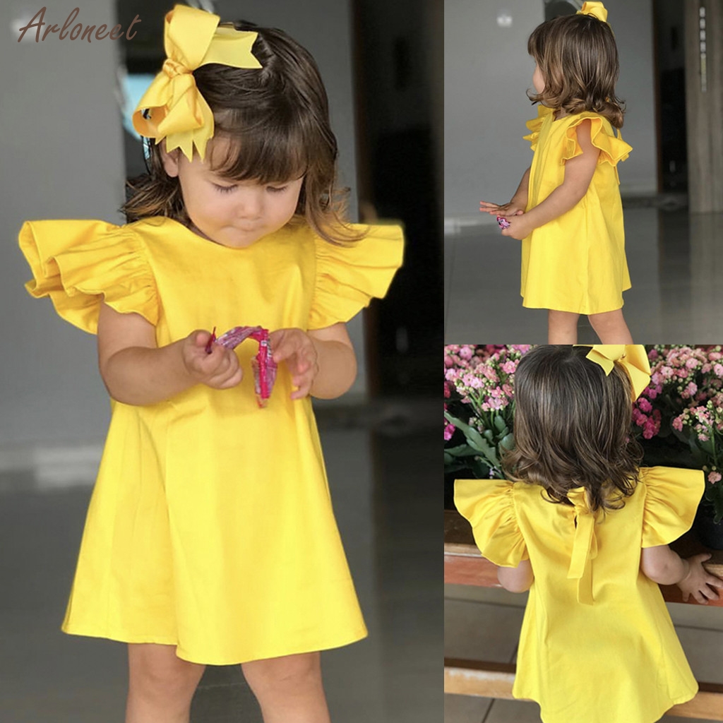 Baby Girls Clothes Summer Baby Dress Fly Sleeve Newborn Infant Dresses Solid Color Bow Dress Kids Girl Clothes 27