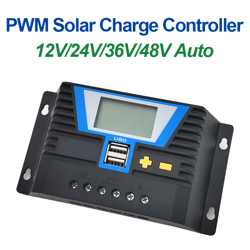 PWM Solar Controller 20A Solar Charger Controller Panel 24V USB Output 5V/2A ×2 Auto Backlight LiFePO4 lithium Battery