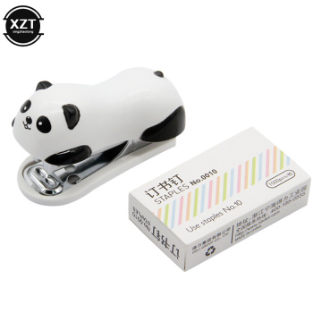 Mini Stapler Set Cartoon Panda Office School Supplies Staionery Paper Clip Binding Binder Book Sewer kids child stapling machine