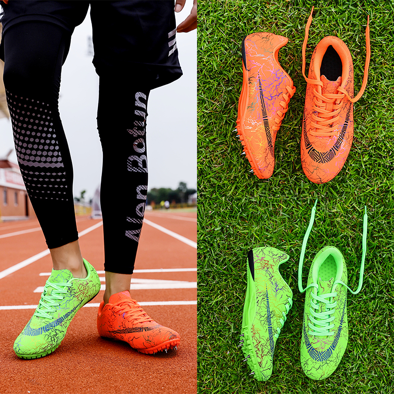 Unisex Track & Field Shoes Pu Spikes Sneakers for Running Non Slip Athletics Spikes for Running Gold Silver Nails Shoes