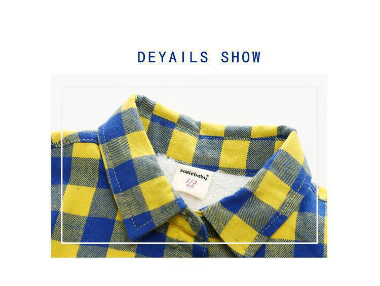 Children's Clothes Winter New Baby Boys And Girls Plaid Shirts Kids Long Sleeve Cotton Thicken Velvet Infant Casual Shirts