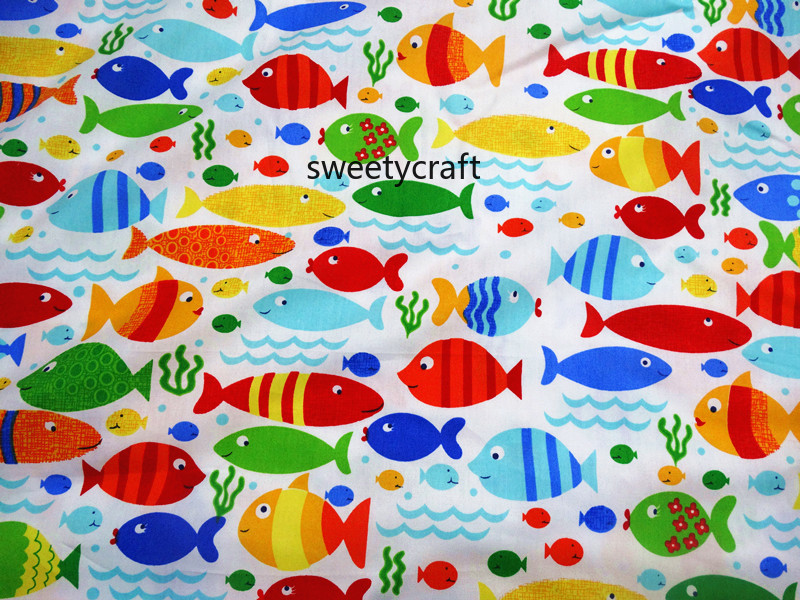160x50cm Cartoon Fish print 100% cotton fabric by Half Meter tissus patchwork for DIY sewing material baby Dress bed sheet Cloth