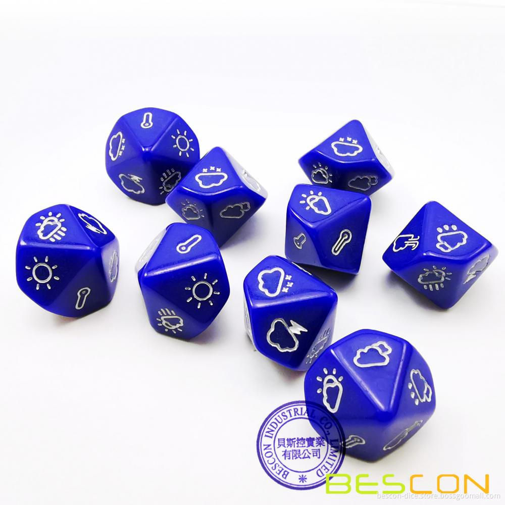 Bescon's Emotion, Weather and Direction Dice Set, 3 piece Proprietary Polyhedral RPG Dice Set in Blue, Green, Yellow