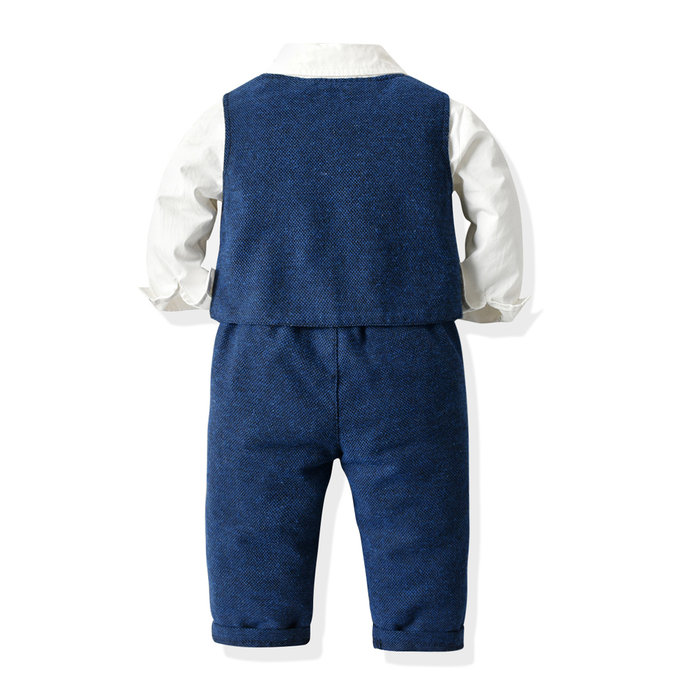 Top and Top Baby Boy Clothing Set Cotton Blue Vest Bow Tie Long Sleeve Shirt Pants Newborn Wedding Formal Party Wear Costume