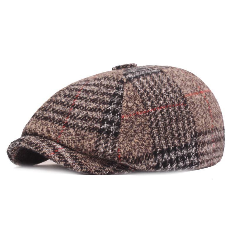 Striped Wool Felt Beret Thicken Forward Cap Autumn Winter European US Men Cotton Flat Cap Ivy Newsboy Hunting Driving Hat