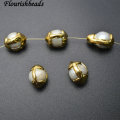 24k Gold Surrounded Natural Fresh Water Pearl Potato Spacer Loose Beads DIY Jewelry Making Supplies