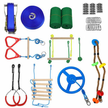 Ninja Warrior Obstacle Course Ninja Slackline Various Accessories As Swing Obstacle Net GYM Rings Monkey Bars Kit Rope Ladder