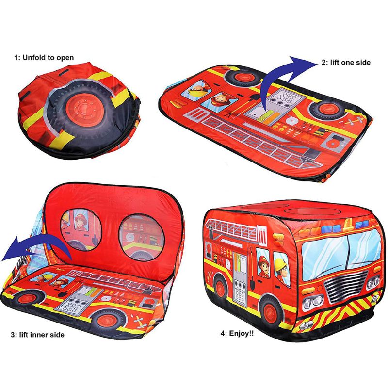 OOTDTY Foldable Play Tent Fire Truck/Police Car Pattern Indoor /Outdoor Playhouse for Toddlers Boys and Girls