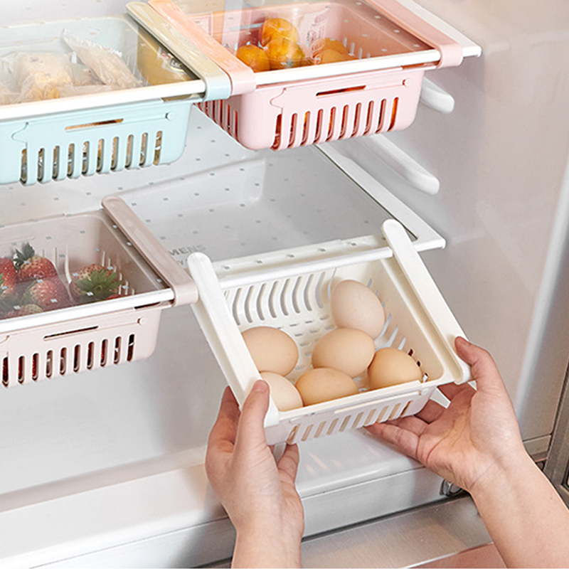 Stretchable Fridge Freezer Storage Holders Refrigerator Storage Rack Shelf Drawer Convenient Storage Organizer For Kitchen