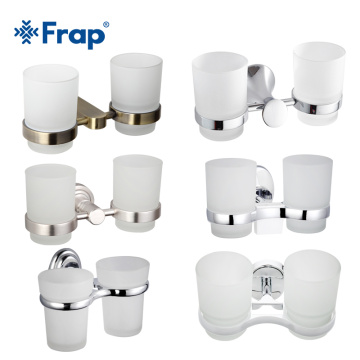 FRAP Space Aluminum Toothbrush Cup Holder Zinc Alloy Base Double Cup Holder Bathroom Hardware Rustless Double Glass Cups Hold