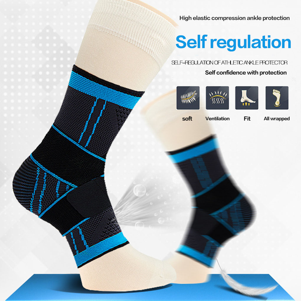 1PC Elastic 3D Pressurized Ankle Support Basketball Volleyball Sports Gym Badminton Ankle Brace Protector with Strap Belt