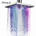 Zhang Ji Bathroom 8 Inch LED Light Square Rain Shower Head Stainless Steel Colorful Wall Mounted Shower Professional Top Sprayer