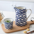 1.5L Blue Ceramic Water Jug Milk Tea Juice Bottle Household Kitchen Water Pot Kettle Mug Microwave Supply Water Jar