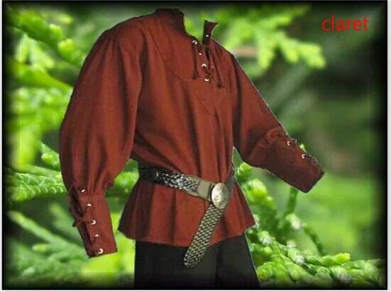 Men Medieval Renaissance Grooms Pirate Reenactment Larp Costume Lacing Up Shirt Bandage Top Middle Age Clothing For Adult 3XL