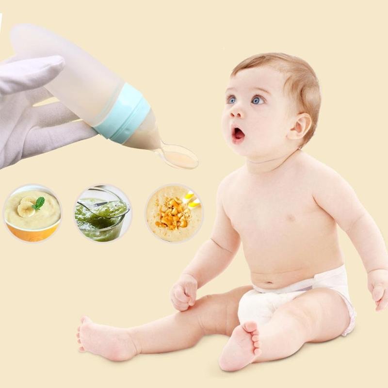 Safe Baby Training Feeder Food Supplement Newborn Baby Feeding Bottle Toddler Silicone Squeeze Feeding Spoon Milk Cereal Bottle
