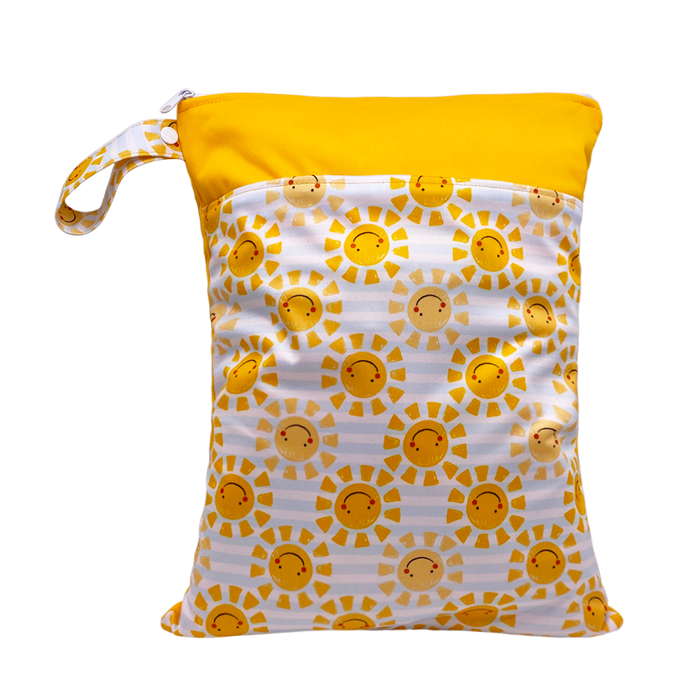 Goodbum PUL Cute Cat Wet Bag Baby Waterproof Cloth Diaper Bag Double Pocket Zippers Print Reusable Baby Nappy Diaper Bag