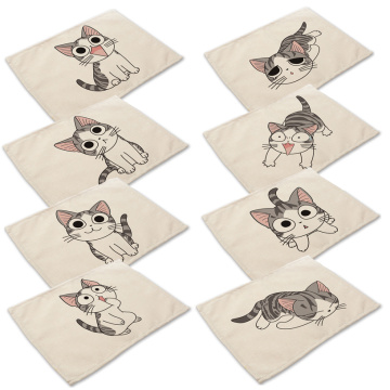 Cotton Linen Table Mat Cute Cat Cartoon Animal Pattern Placemats For Children Kids Kitchen Dining Place Mats Pads