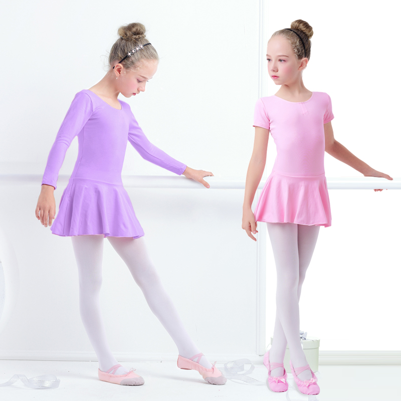 Girls Child Ballet Dance Dress Cotton Long Sleeve Ballet Leotard Dance Clothes Training Dancewear Girls Round-neck Ballet Dress