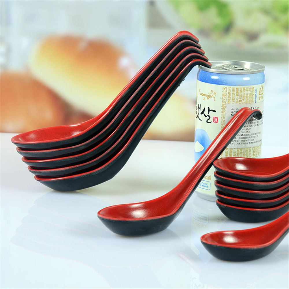 Black Red Plastic Spoon Home Flatware Porridge Bowl Chinese Dinner Spoon Japanese Soup Spoon for Home Restaurant kitchen tools