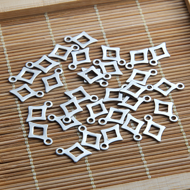 5pcs/lot 14*10mm Stainless Steel He hollow rhombus Charms For Bracelet Jewelry Making Metal Round Charms Diy Pendan Accessories