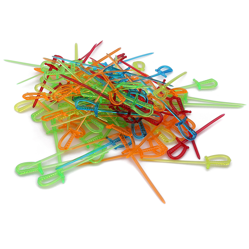 100pcs Colorful Sword Shape Snack Dessert Forks Fruits Fork Plastic Vegetable Fork Children Fruit Holder For Party