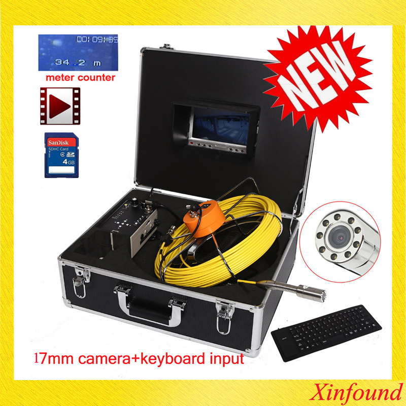 17mm meter counter DVR recorder pipe Sewer drain pipe inspection camera with DVR 7 Inch monitor with dvr recorder