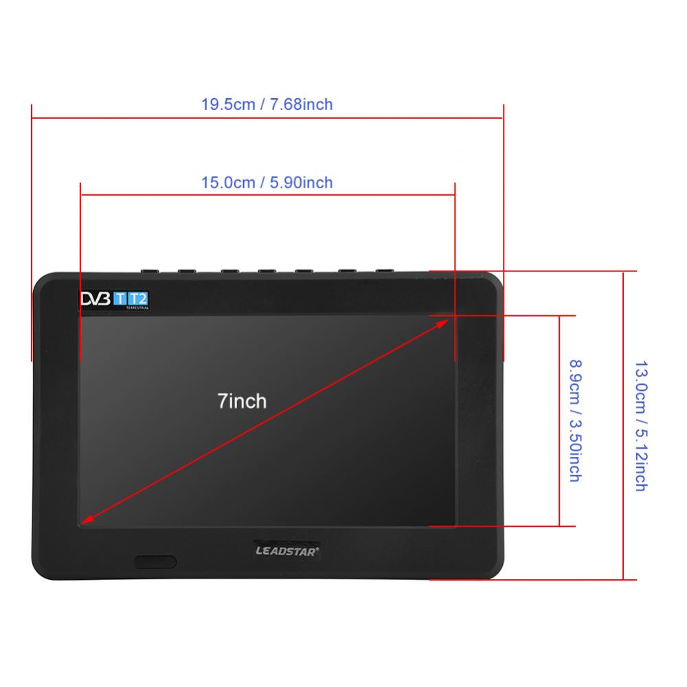 LEADSTAR 7inch DVB-T-T2 16:9 HD Digital Analog Portable TV Color Television Player for Home Car for UK Plug