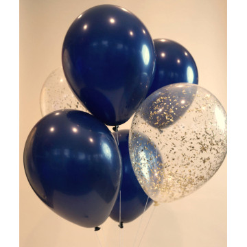 6pcs Pearl Navy and Gold Paper Scrap Balloon Bunch 12inch Balloons with Gold Confetti Perfect for Wedding Floor or Table Decor