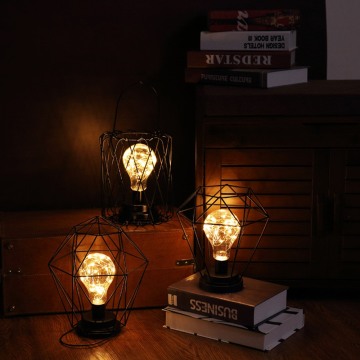 Table Lamp Black Iron Minimalist Copper Wire Night Light Creative 3D Vintage Wrought Iron Lamp Battery Powered Decorative lamp