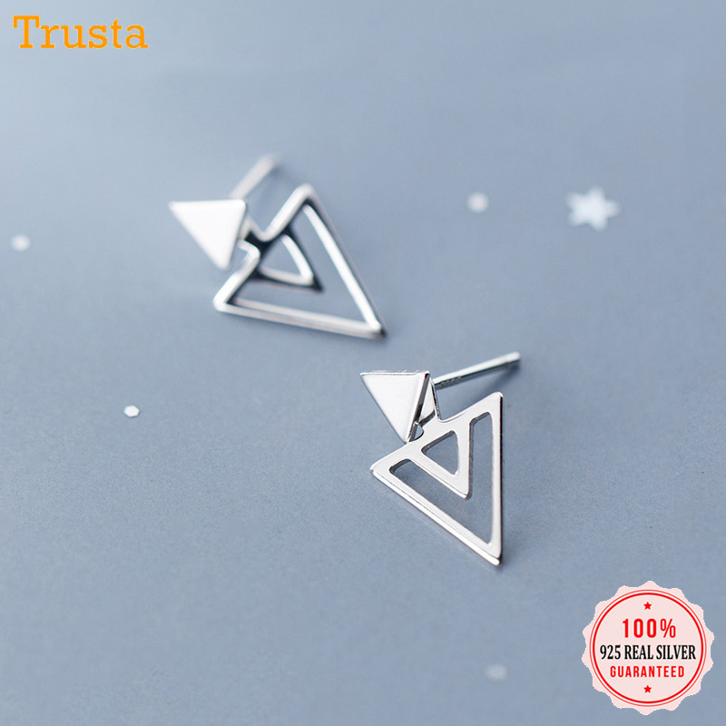 Trusta 100% Real 925 Sterling Silver Earring Jewelry Women Fashion Triangles Stud Earring For Teen Girl Lady Ds1476