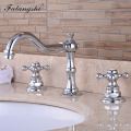 3 Pcs Basin Faucets Brush Finish Dual Handle Widespread Bathroom Sink Faucet Deck Mounted Basin 3 Hole Sink Mixer Taps WB1502
