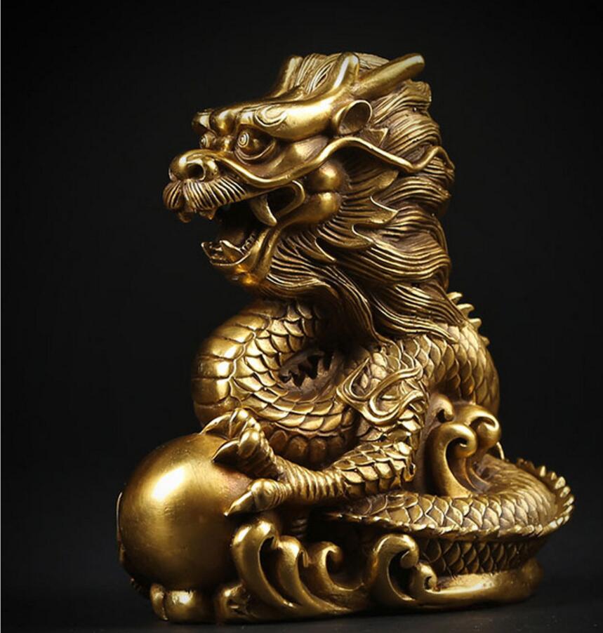 Copper Statue Pure copper dragon ornaments, twelve Chinese zodiac animals, dragon and green dragon ornaments, household crafts o