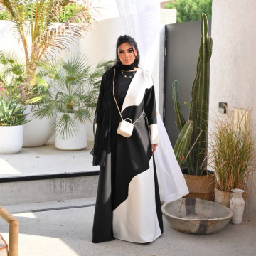 Color Block Open Abaya Crepe Fabric Contrast Design