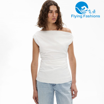 White asymmetrical off-the-shoulder top