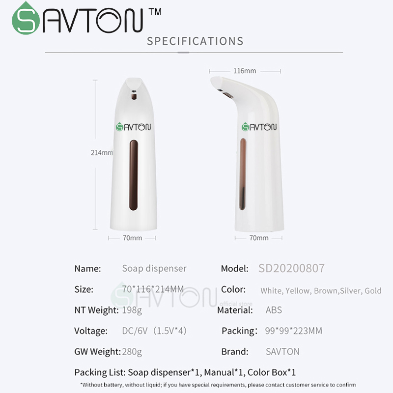 SAVTON Liquid Soap Dispensers Automatic Non-contact Hand Sanatizer People Hand Wash For Kitchen Bathroom Smart Soap Dispenser