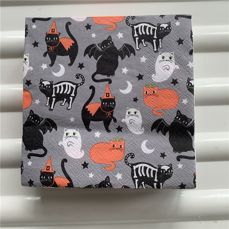 25cm napkin paper tissue cute cartoon Halloween Ghost cat bat witch skeleton castle pumpkin decor decoupage party cool serviette