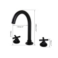OUBONI Matte Black Bathtub Faucet Set Swivel 3 Pcs 2 Handles Bathroom Basin Sink Solid Brass Faucet Mixer Tap