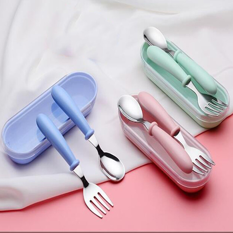 Baby Gadgets Tableware Set Infant Food Feeding Spoon Fork Children Utensil Stainless Steel Toddler Dinnerware Cutlery Cartoon