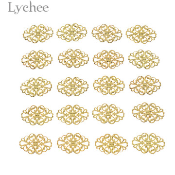 Lychee Life 20pcs Metal Filigree Flower Slices Gold Color Silver Color Bronze Color Scrapbooking Embellishments DIY Album