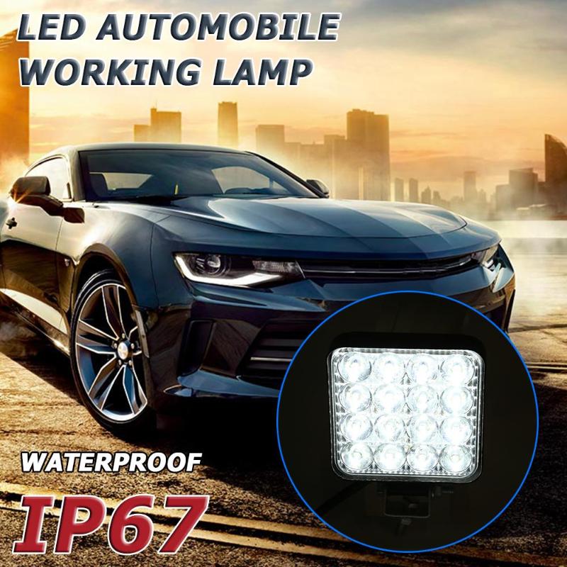 16LED Work Light 48W 2880LM 6500K IP67 Waterproof Dustproof Shockproof Square Car Truck Mini Spot Fog Lamp White Light Black