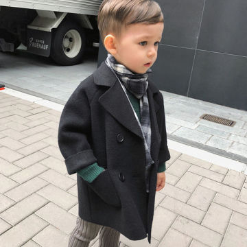 New Winter Jackets Boys Solid Woolen Double-breasted Baby Boy Trench Coat Lapel 4-12 Y Kids Outerwear Coats Wool Coat For Boys