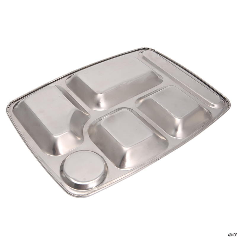 Stainless Steel Divided Dinner Tray Lunch Container Food Plate 4/5/6 Section