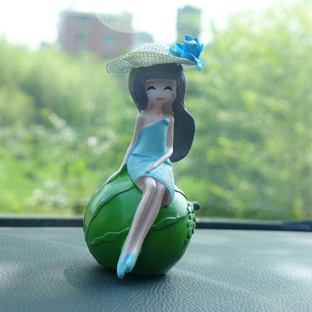 Cute Decoration Resin Fruit Girl Doll Figurines Kawaii Lemon Girl Crafts Auto Dashboard Decor Accessories Car Ornaments Gifts